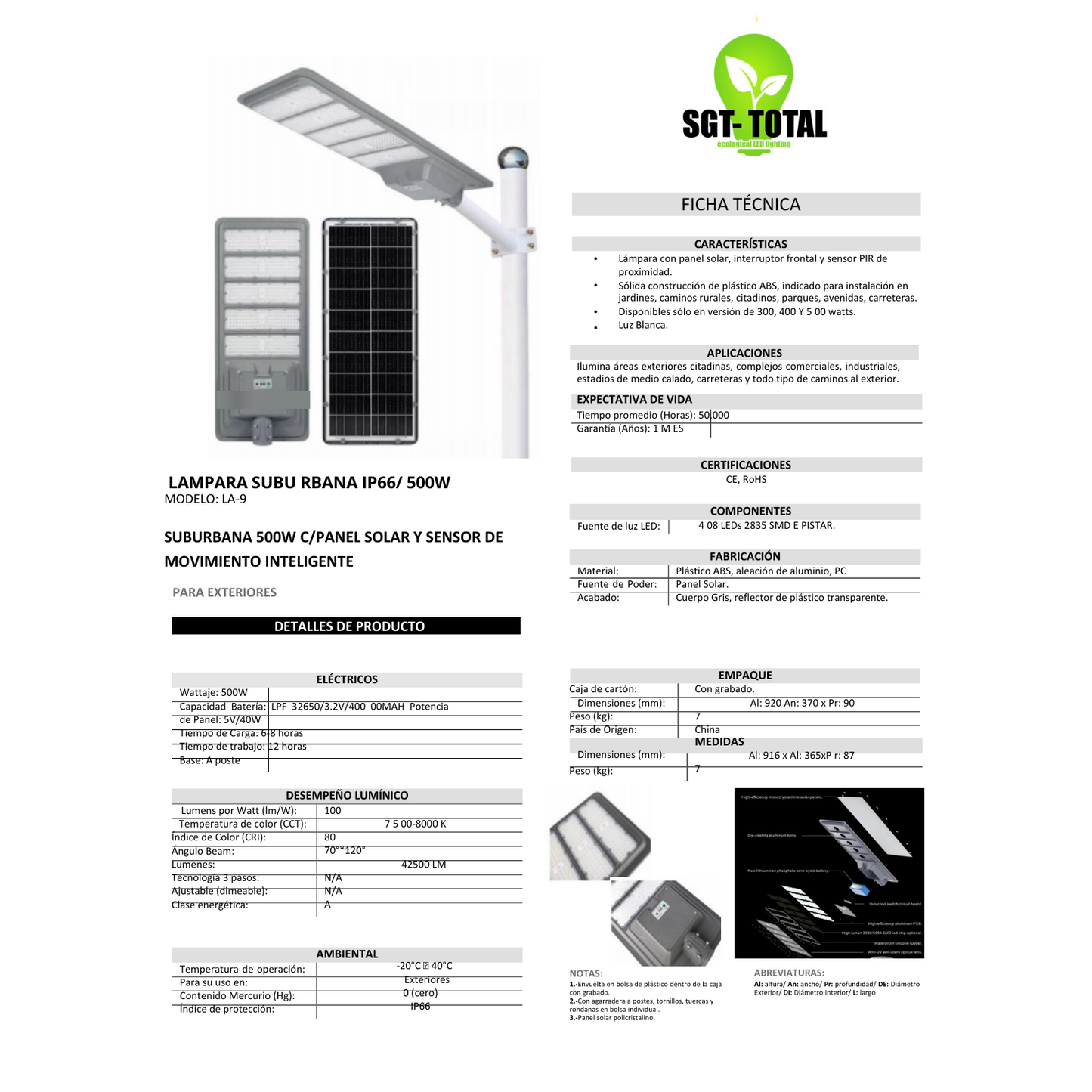 A- Lampara solar de 400w Gama alta all in one - Lampara solar de 500w - Luminaria solar 500w - Luminaria solar 500w