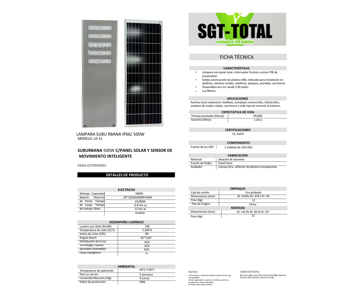 Lampara solar 300w - Luminaria solar 300w - Lampara solar en 400w y 500w - Lampara solar para alumbrado publico - Lampara solar para jardin - Lampara solar para exteriores