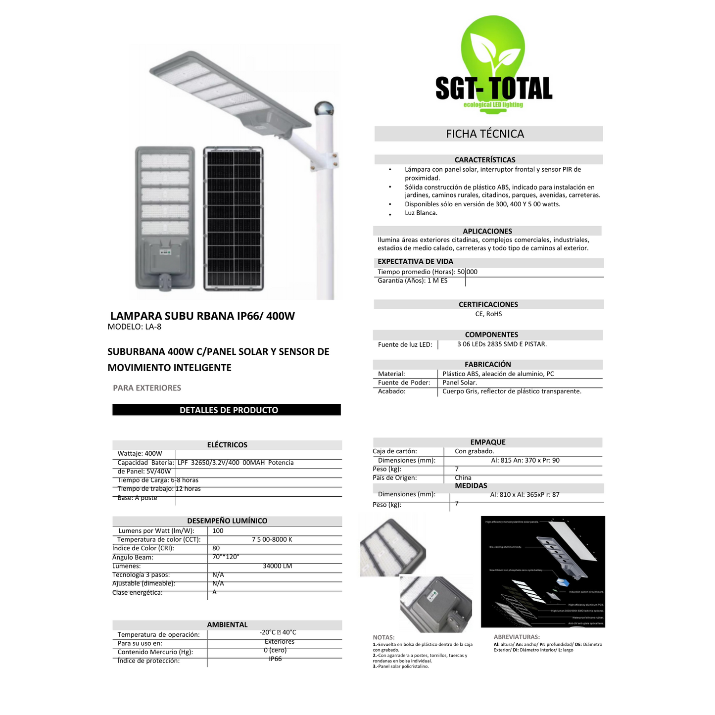 A- Lampara solar de 400w Gama alta all in one - Lampara solar de 500w - Luminaria solar 500w - Luminaria solar 500w