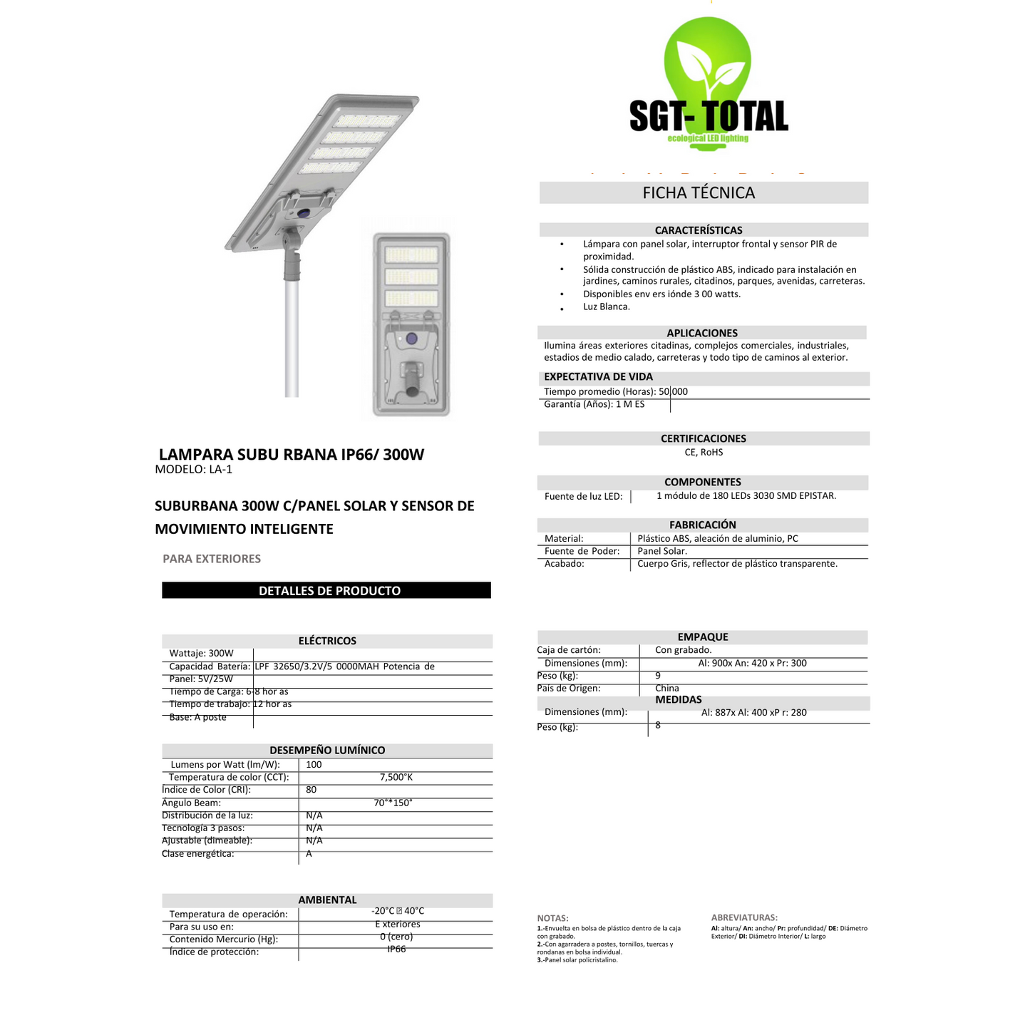 L - Modelos Estandar pro solar 300w , Luminarias solares de gama alta