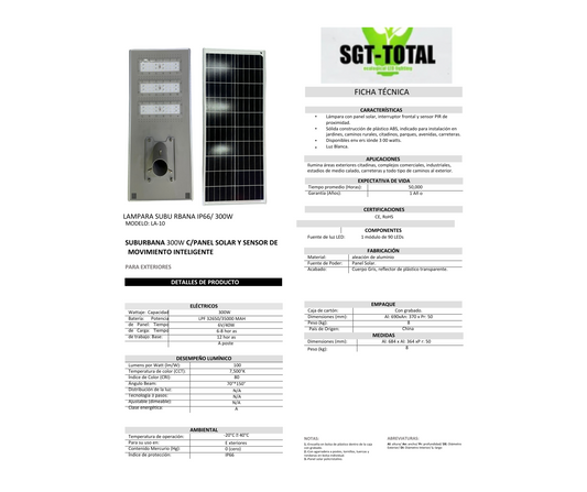 Lampara solar 300w - Luminaria solar 300w - Lampara solar en 400w y 500w - Lampara solar para alumbrado publico - Lampara solar para jardin - Lampara solar para exteriores