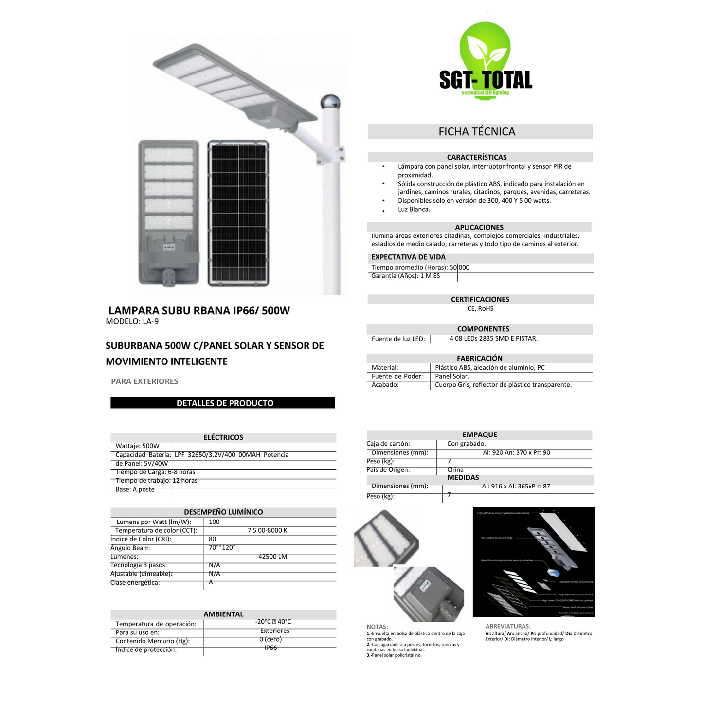 A- Lampara solar de 400w Gama alta all in one