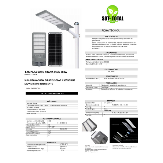 A- Lampara solar de 400w Gama alta all in one