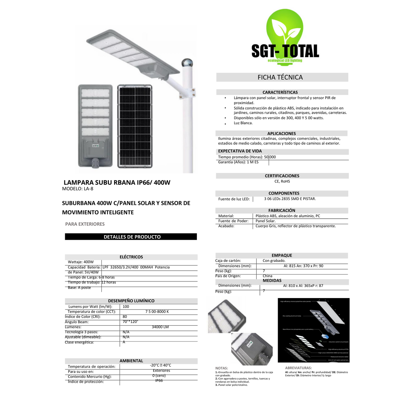 A- Lampara solar de 400w Gama alta all in one