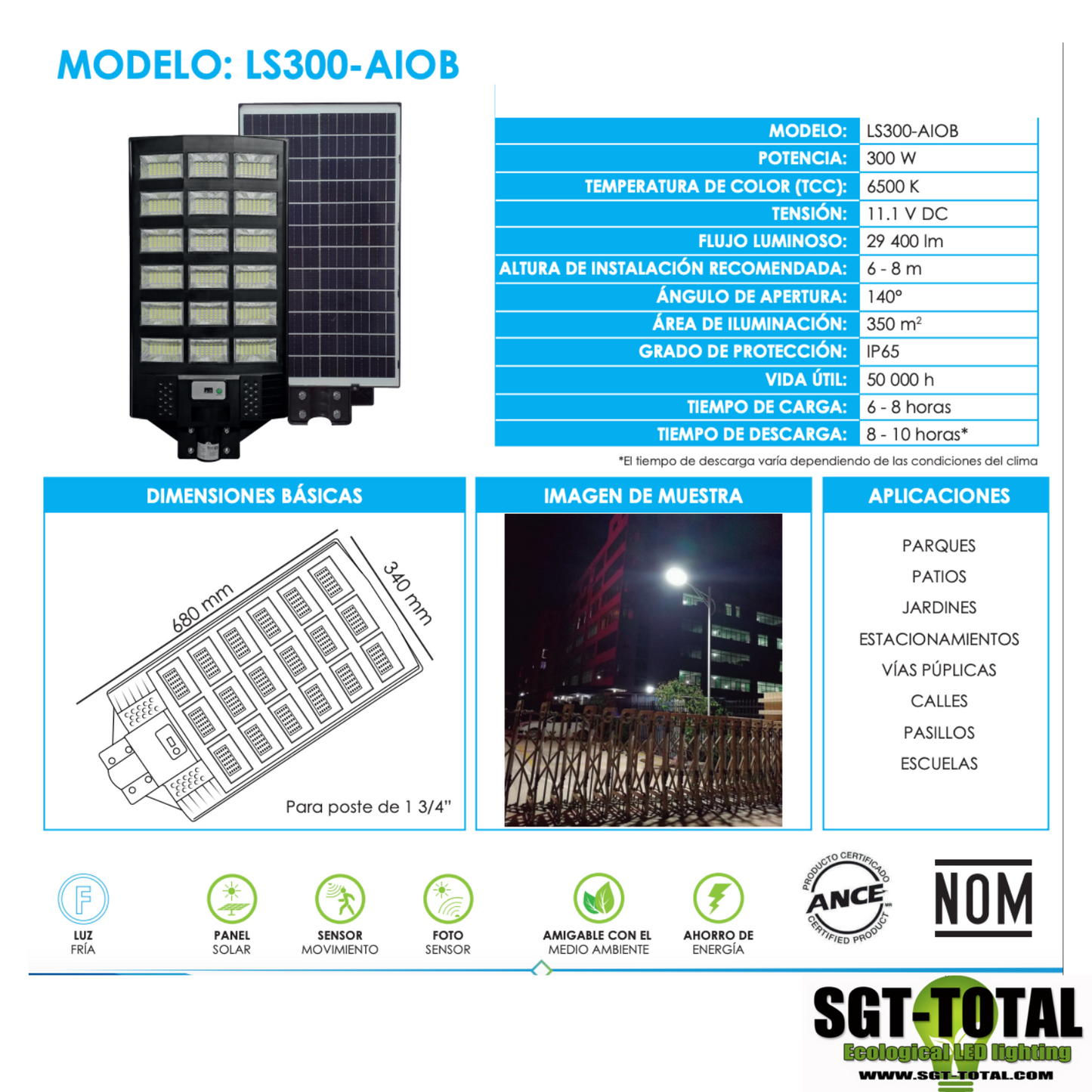 Luminaria solar modelo LS300 -AIOB