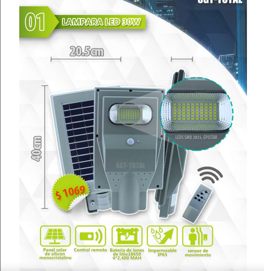 Luminaria solar 30w Estandar slim